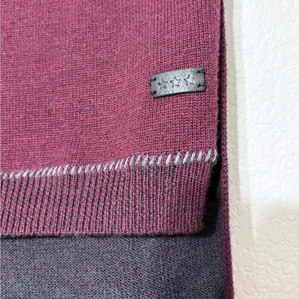 John Varvatos Mens Plated Pick Stitch Scarf Garnet/Cast Iron Merino Wool.